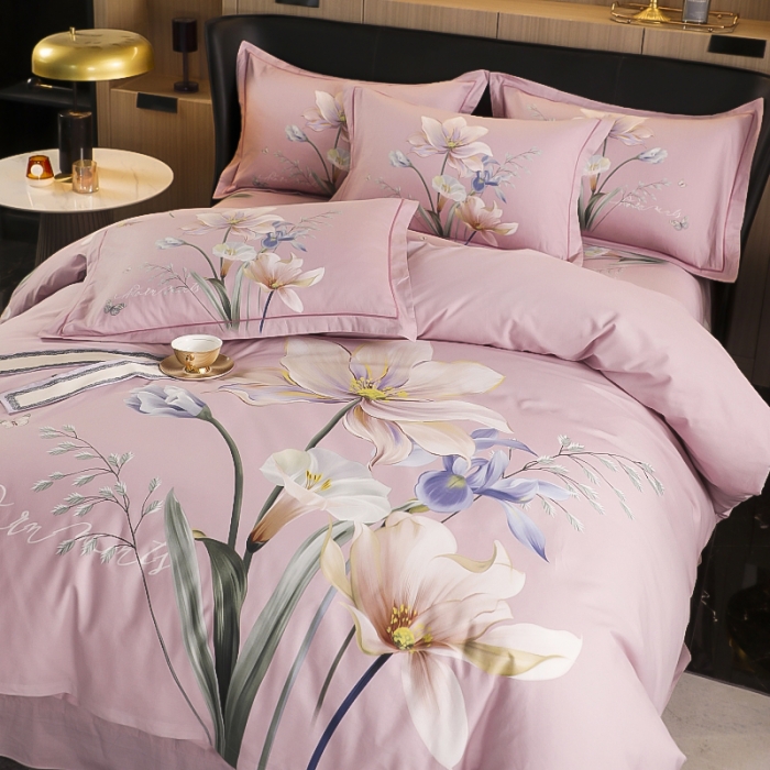 91家纺网 家纺一手货源 找家纺 雲归梦 2022新款全棉大版四件套 花卉花型 赏心悦目-粉