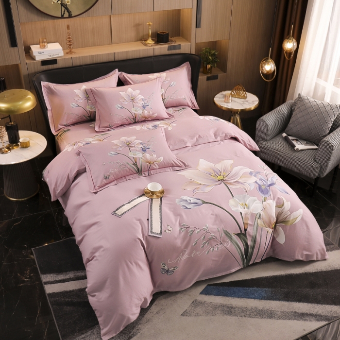91家纺网 家纺一手货源 找家纺 雲归梦 2022新款全棉大版四件套 花卉花型 赏心悦目-粉
