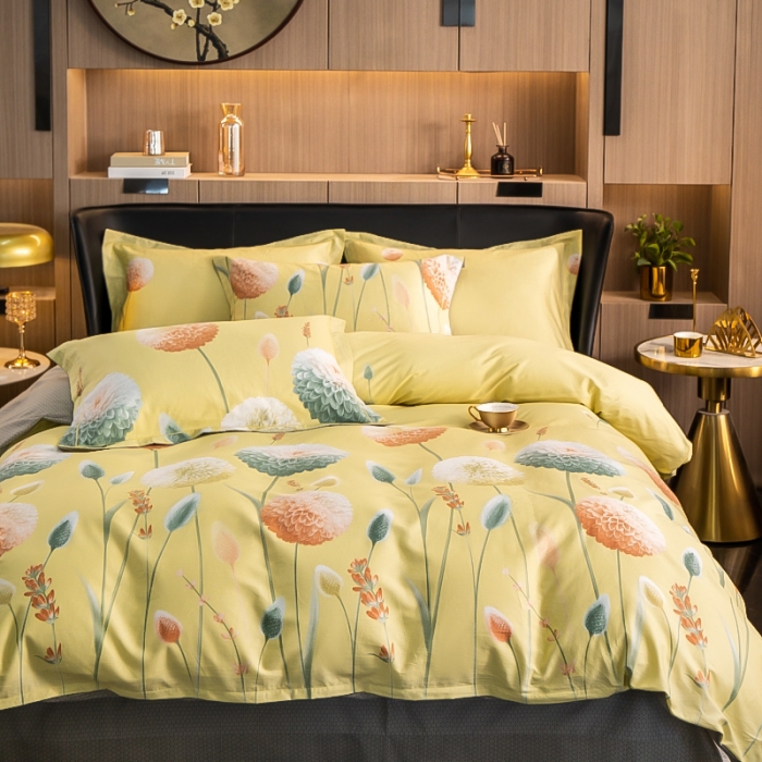 91家纺网 家纺一手货源 找家纺 雲归梦 2022新款全棉大版四件套 花卉花型 绣球艺术-绿