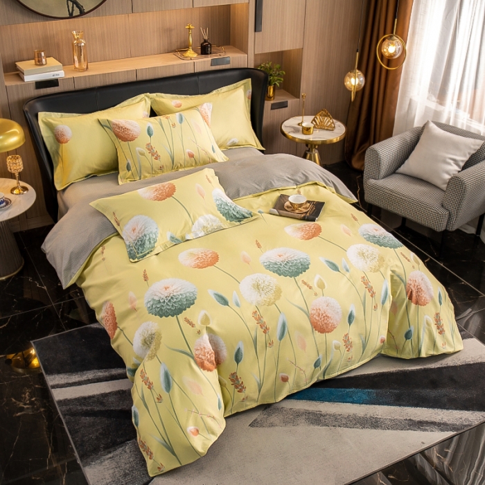 91家纺网 家纺一手货源 找家纺 雲归梦 2022新款全棉大版四件套 花卉花型 绣球艺术-绿