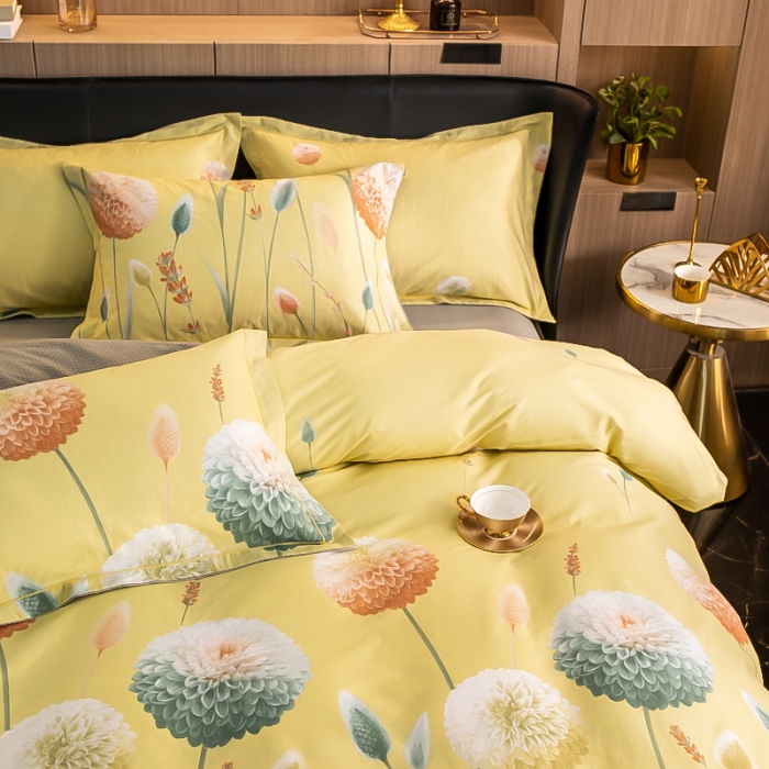 91家纺网 家纺一手货源 找家纺 雲归梦 2022新款全棉大版四件套 花卉花型 绣球艺术-绿