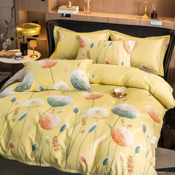 91家纺网 家纺一手货源 找家纺 雲归梦 2022新款全棉大版四件套 花卉花型 绣球艺术-绿