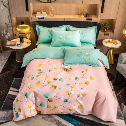 雲归梦 2022新款全棉大版四件套 花卉花型 叶灵歌-粉