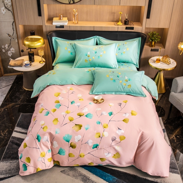 91家纺网 家纺一手货源 找家纺 雲归梦 2022新款全棉大版四件套 花卉花型 叶灵歌-粉