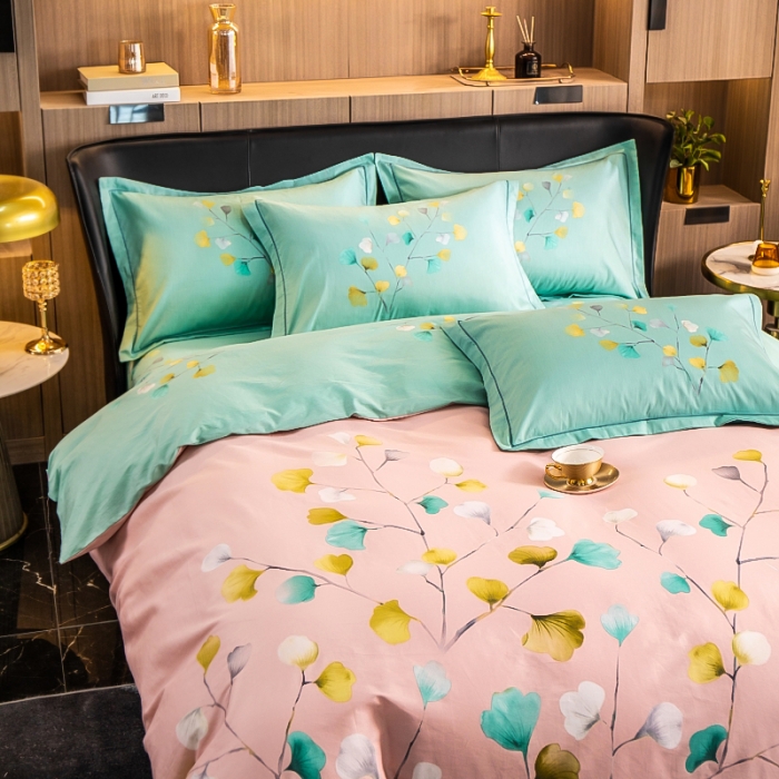 91家纺网 家纺一手货源 找家纺 雲归梦 2022新款全棉大版四件套 花卉花型 叶灵歌-粉