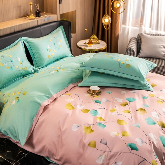 91家纺网 家纺一手货源 找家纺 雲归梦 2022新款全棉大版四件套 花卉花型 叶灵歌-粉