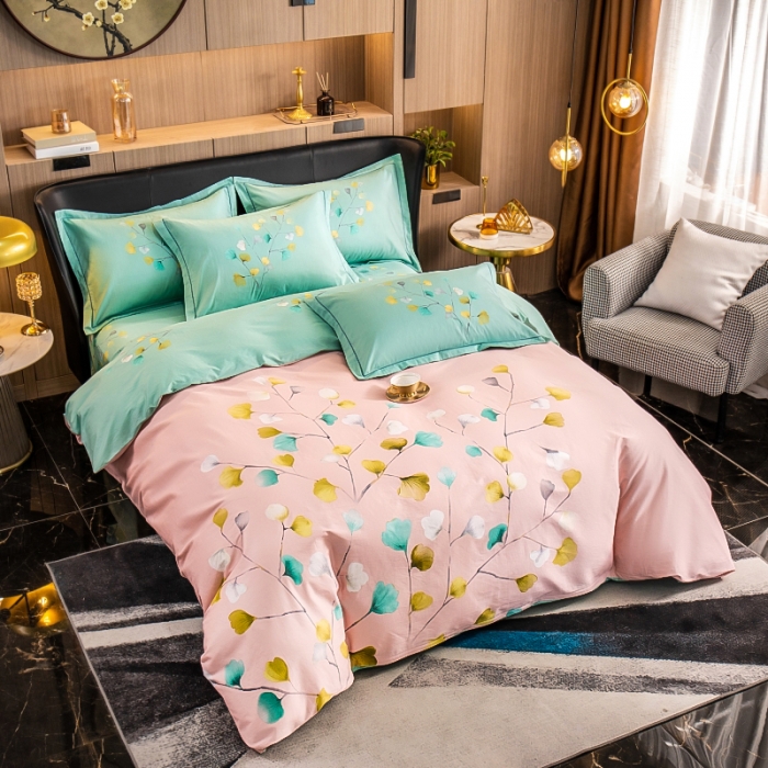 91家纺网 家纺一手货源 找家纺 雲归梦 2022新款全棉大版四件套 花卉花型 叶灵歌-粉