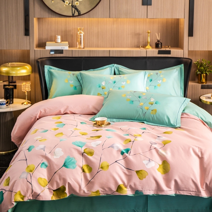 91家纺网 家纺一手货源 找家纺 雲归梦 2022新款全棉大版四件套 花卉花型 叶灵歌-粉