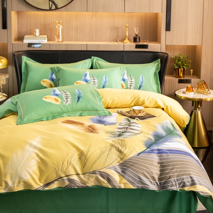 91家纺网 家纺一手货源 找家纺 雲归梦 2022新款全棉大版四件套 花卉花型 月光之梦-黄