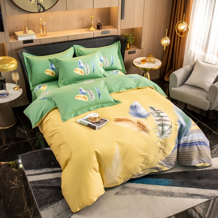 91家纺网 家纺一手货源 找家纺 雲归梦 2022新款全棉大版四件套 花卉花型 月光之梦-黄