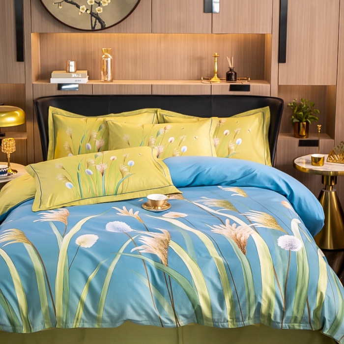 91家纺网 家纺一手货源 找家纺 雲归梦 2022新款全棉大版四件套 花卉花型 在水一方