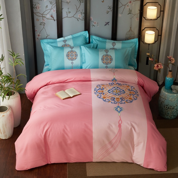 91家纺网 家纺一手货源 找家纺 雲归梦 2022新款全棉大版四件套 花卉花型 长相思