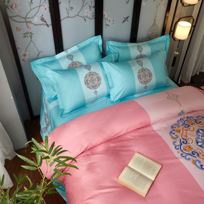 91家纺网 家纺一手货源 找家纺 雲归梦 2022新款全棉大版四件套 花卉花型 长相思