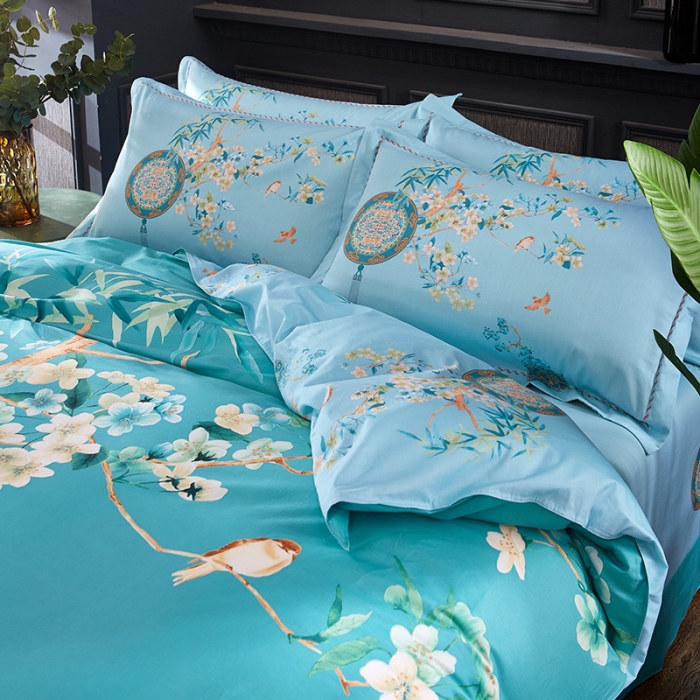 91家纺网 家纺一手货源 找家纺 雲归梦 2022新款全棉大版四件套 花卉花型 竹林风