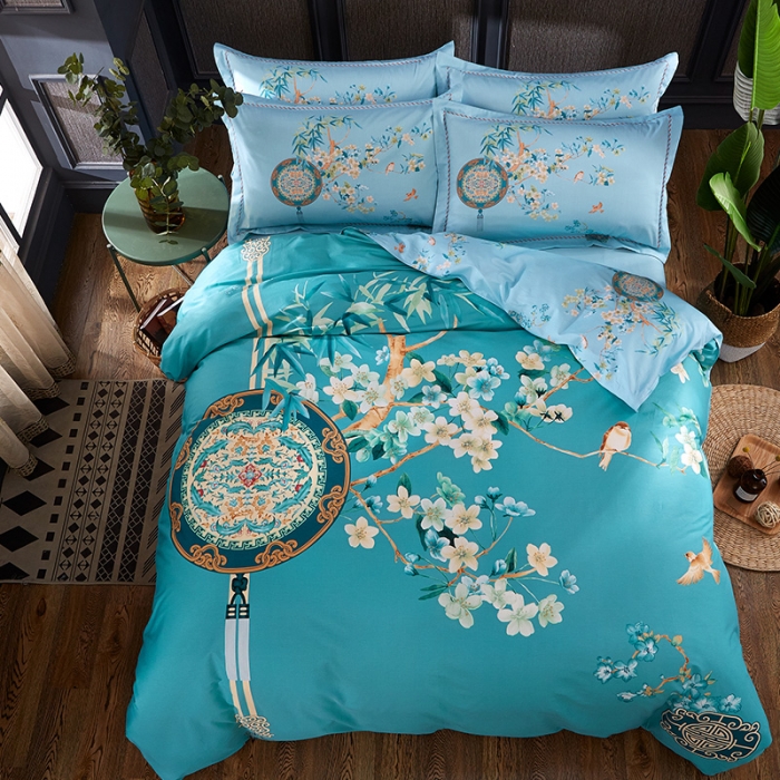 91家纺网 家纺一手货源 找家纺 雲归梦 2022新款全棉大版四件套 花卉花型 竹林风