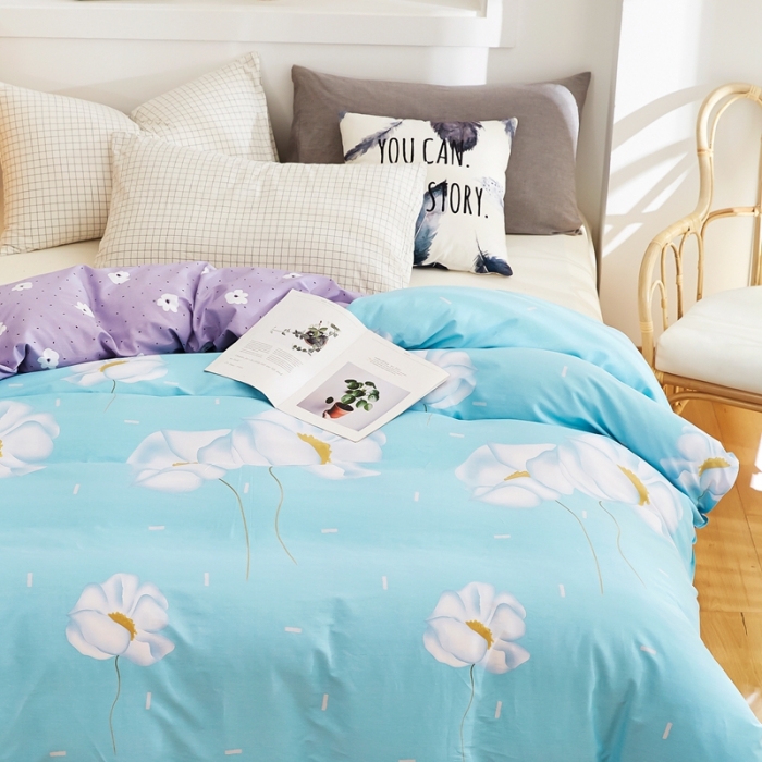 91家纺网 家纺一手货源 找家纺 尚帛 2024新款全棉12868印花单品被套 初爱-蓝