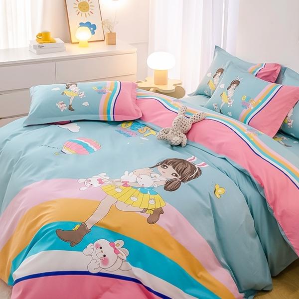 91家纺网 家纺一手货源 找家纺 雲归梦 2022新款全棉大版四件套 卡通花型 兔女郎-粉