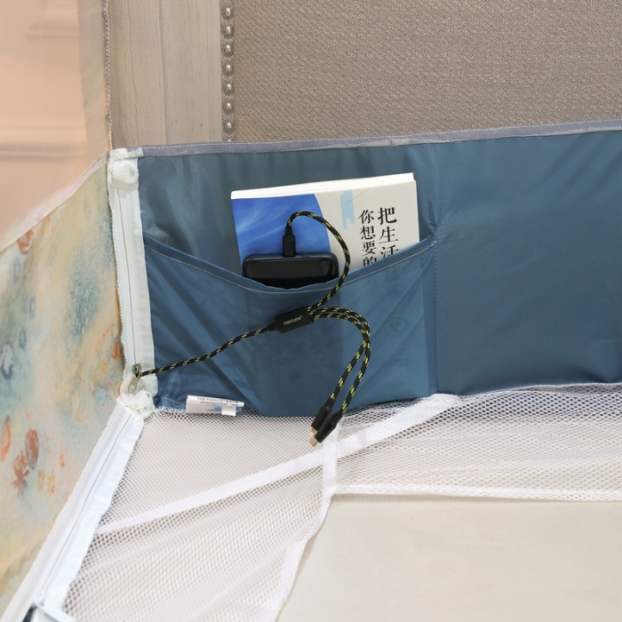 91家纺网 家纺一手货源 找家纺 梦尔佳蚊帐2022新款T门外穿杆坐床蚊帐 满天星-蓝灰