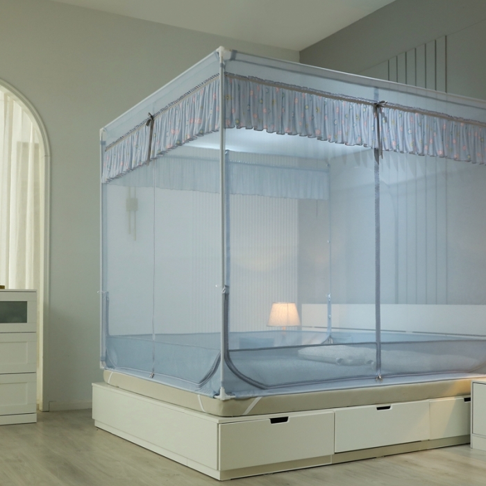 91家纺网 家纺一手货源 找家纺 梦尔佳蚊帐2022新款甜蜜花园外穿蚊帐 蓝灰