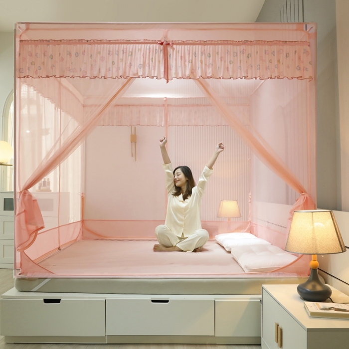 91家纺网 家纺一手货源 找家纺 梦尔佳蚊帐2022新款甜蜜花园外穿蚊帐 玉色