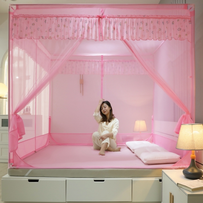 91家纺网 家纺一手货源 找家纺 梦尔佳蚊帐2022新款甜蜜花园外穿蚊帐 嫩粉