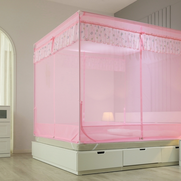 91家纺网 家纺一手货源 找家纺 梦尔佳蚊帐2022新款甜蜜花园外穿蚊帐 嫩粉