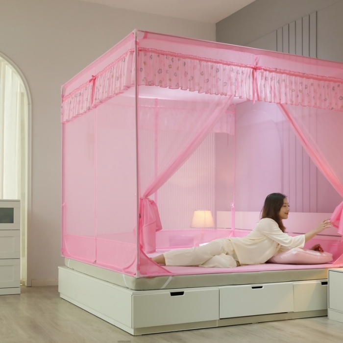 91家纺网 家纺一手货源 找家纺 梦尔佳蚊帐2022新款甜蜜花园外穿蚊帐 嫩粉