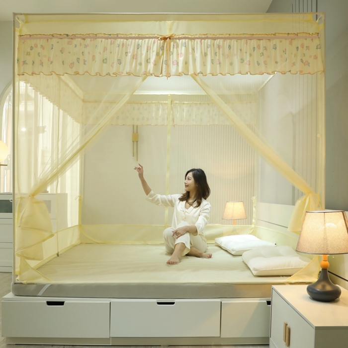 91家纺网 家纺一手货源 找家纺 梦尔佳蚊帐2022新款甜蜜花园外穿蚊帐 米色