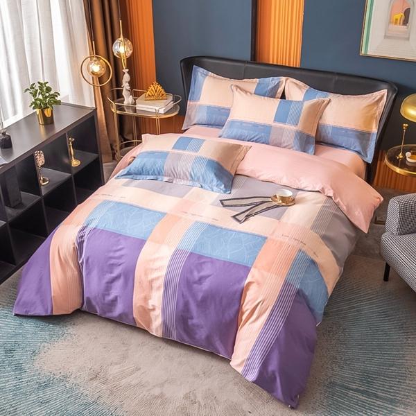 91家纺网 家纺一手货源 找家纺 雲归梦 2022新款全棉大版四件套 格子花型 瑞丽-粉