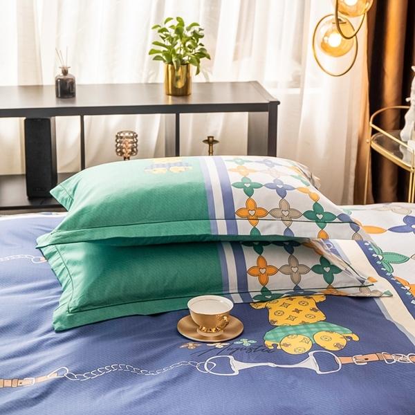 91家纺网 家纺一手货源 找家纺 雲归梦 2022新款全棉大版四件套 格子花型 绅士熊-绿