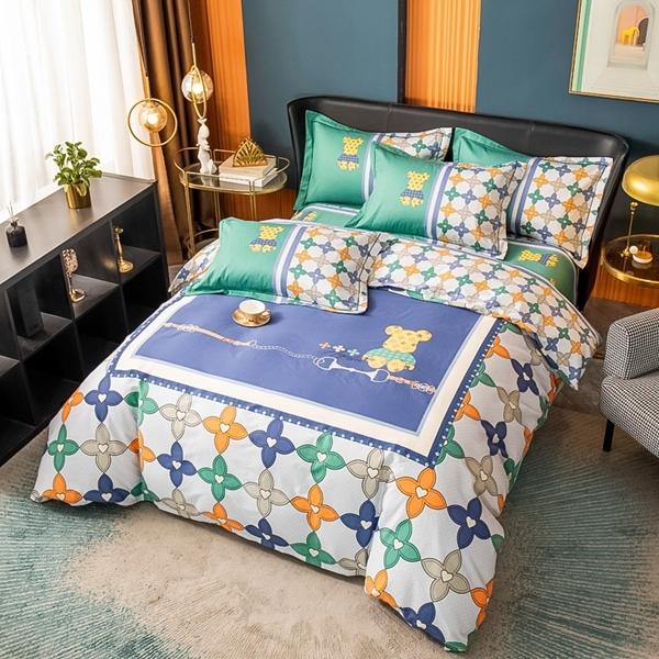 91家纺网 家纺一手货源 找家纺 雲归梦 2022新款全棉大版四件套 格子花型 绅士熊-绿