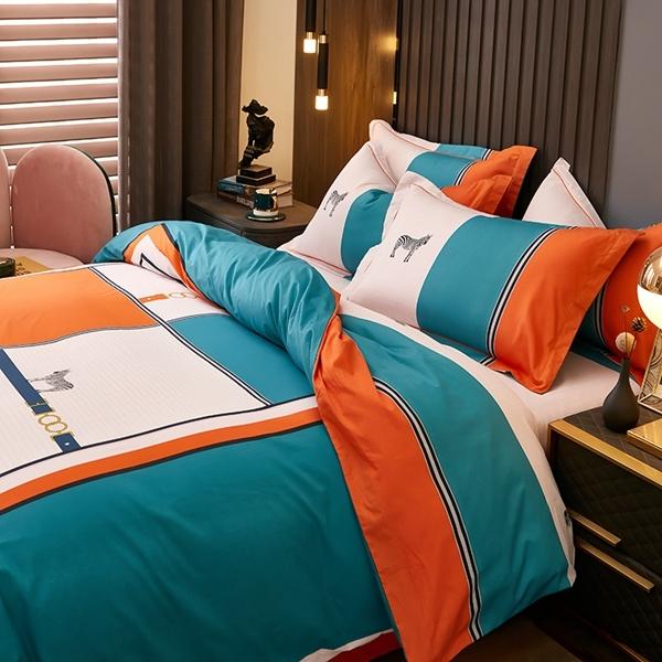 91家纺网 家纺一手货源 找家纺 雲归梦 2022新款全棉大版四件套 格子花型 皇家浪漫（兰）