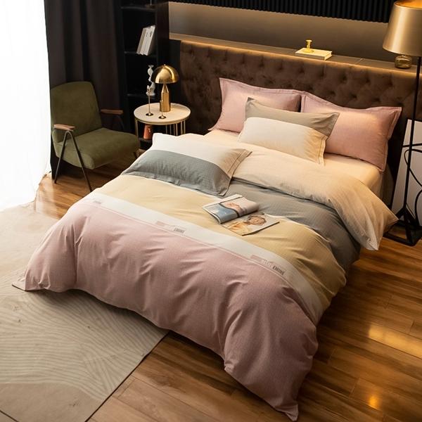 91家纺网 家纺一手货源 找家纺 雲归梦 2022新款全棉大版四件套 格子花型 简生活-粉