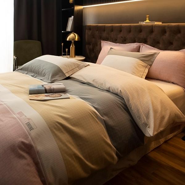 91家纺网 家纺一手货源 找家纺 雲归梦 2022新款全棉大版四件套 格子花型 简生活-粉