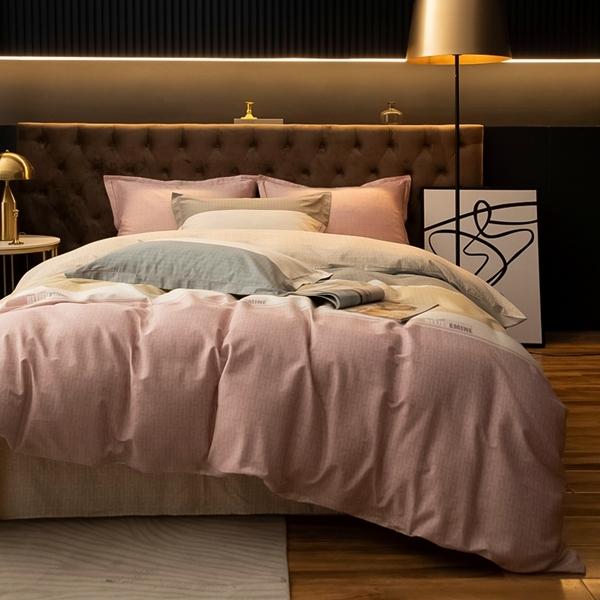 91家纺网 家纺一手货源 找家纺 雲归梦 2022新款全棉大版四件套 格子花型 简生活-粉