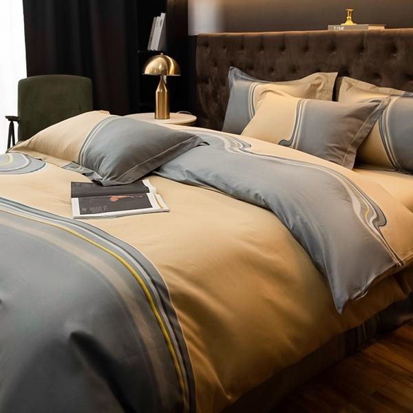 91家纺网 家纺一手货源 找家纺 雲归梦 2022新款全棉大版四件套 格子花型 兰卡斯-咖