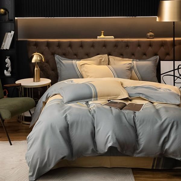 91家纺网 家纺一手货源 找家纺 雲归梦 2022新款全棉大版四件套 格子花型 兰卡斯-咖