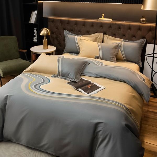 91家纺网 家纺一手货源 找家纺 雲归梦 2022新款全棉大版四件套 格子花型 兰卡斯-咖