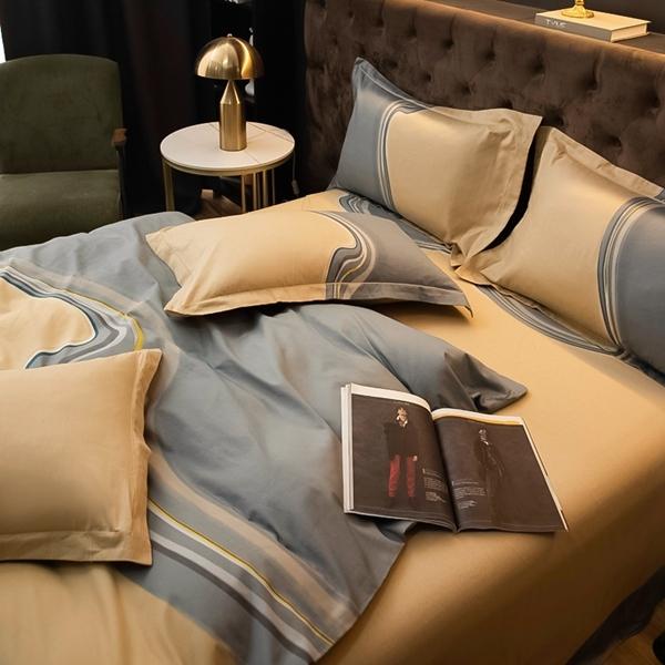 91家纺网 家纺一手货源 找家纺 雲归梦 2022新款全棉大版四件套 格子花型 兰卡斯-咖