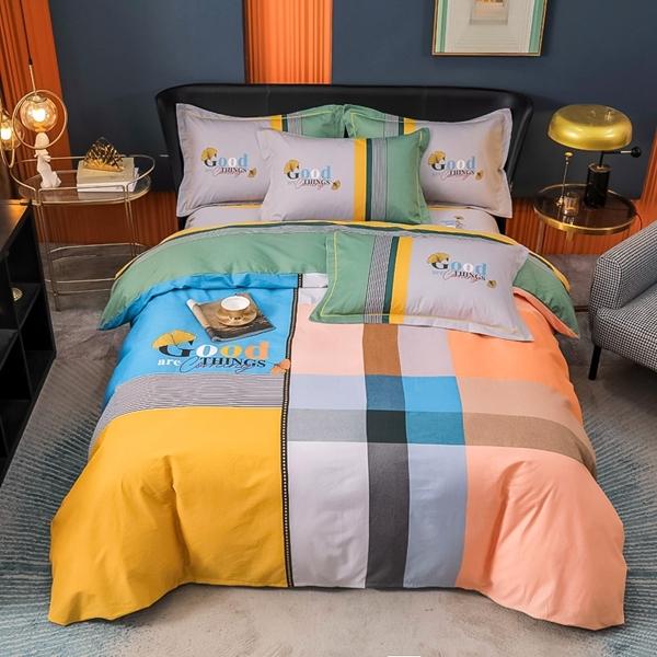 91家纺网 家纺一手货源 找家纺 雲归梦 2022新款全棉大版四件套 格子花型 格斯特-黄