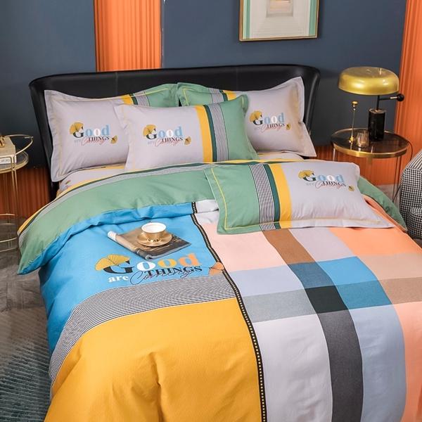 91家纺网 家纺一手货源 找家纺 雲归梦 2022新款全棉大版四件套 格子花型 格斯特-黄