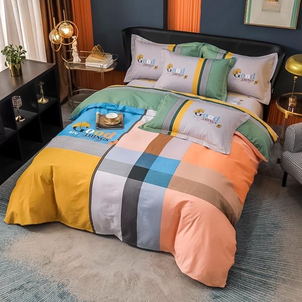 91家纺网 家纺一手货源 找家纺 雲归梦 2022新款全棉大版四件套 格子花型 格斯特-黄