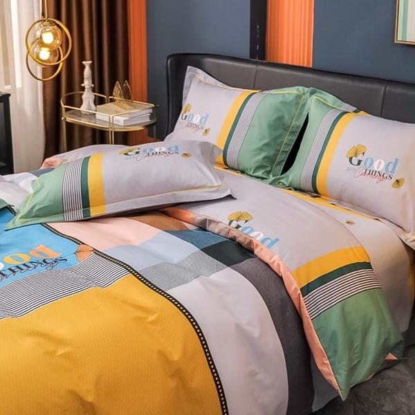 91家纺网 家纺一手货源 找家纺 雲归梦 2022新款全棉大版四件套 格子花型 格斯特-黄