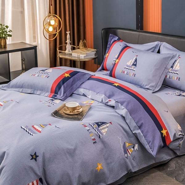 91家纺网 家纺一手货源 找家纺 雲归梦 2022新款全棉大版四件套 格子花型 航海日记