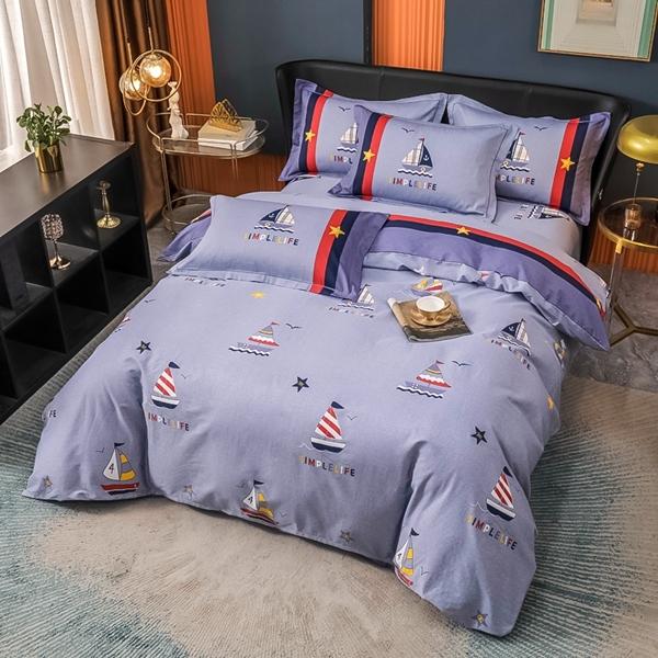 91家纺网 家纺一手货源 找家纺 雲归梦 2022新款全棉大版四件套 格子花型 航海日记