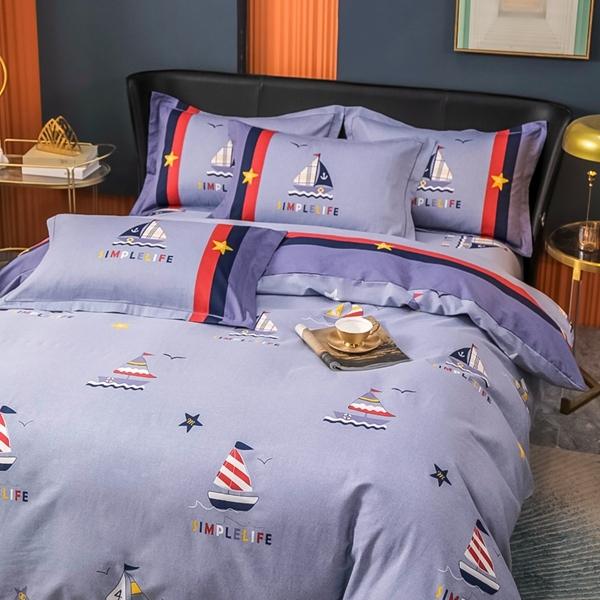 91家纺网 家纺一手货源 找家纺 雲归梦 2022新款全棉大版四件套 格子花型 航海日记