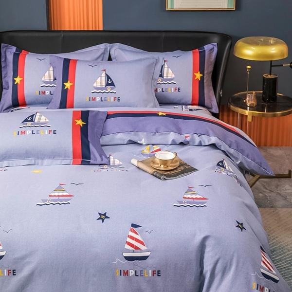 91家纺网 家纺一手货源 找家纺 雲归梦 2022新款全棉大版四件套 格子花型 航海日记