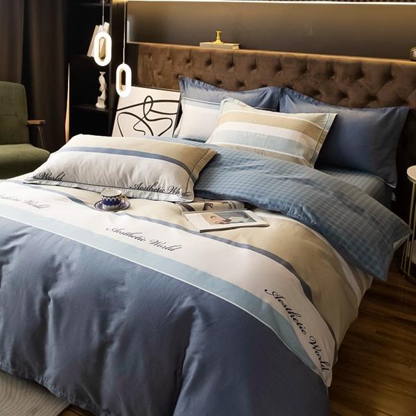 91家纺网 家纺一手货源 找家纺 雲归梦 2022新款全棉大版四件套 格子花型 伯克利