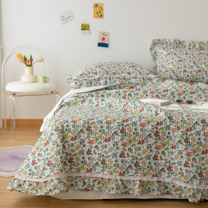 91家纺网 家纺一手货源 找家纺 淑女公社家纺 2022新款纯棉13372韩版镂空小花边床盖 暗香疏影