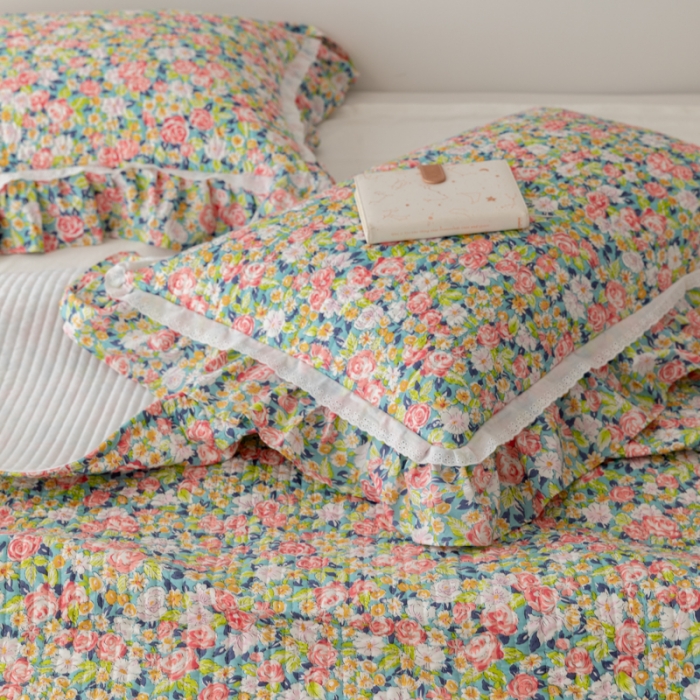 91家纺网 家纺一手货源 找家纺 淑女公社家纺 2022新款纯棉13372韩版镂空小花边床盖 百花争妍